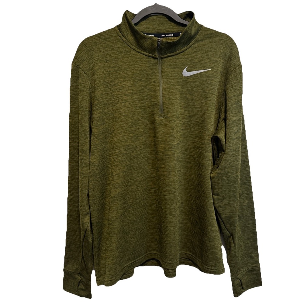 Nike Men's Running Long Sleeve Shirt Green, Dri-Fit, Thumb Holes, Size Large